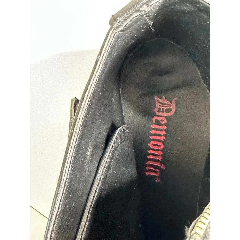 Demonia Emily 315 Boots Womens 7 Black Platform Heart Studs Buckle Strap Lace Up